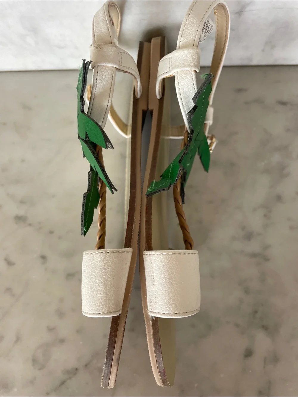 JANIE AND JACK Palm Tree Sandal White Sandals with Green Palm Appliqués Girl 1
